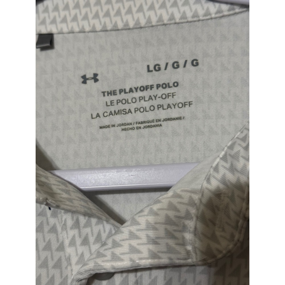 Under Armour Mens Playoff Polo Shirt White‎ Grey Geometric UM0921 Large - Picture 2 of 8